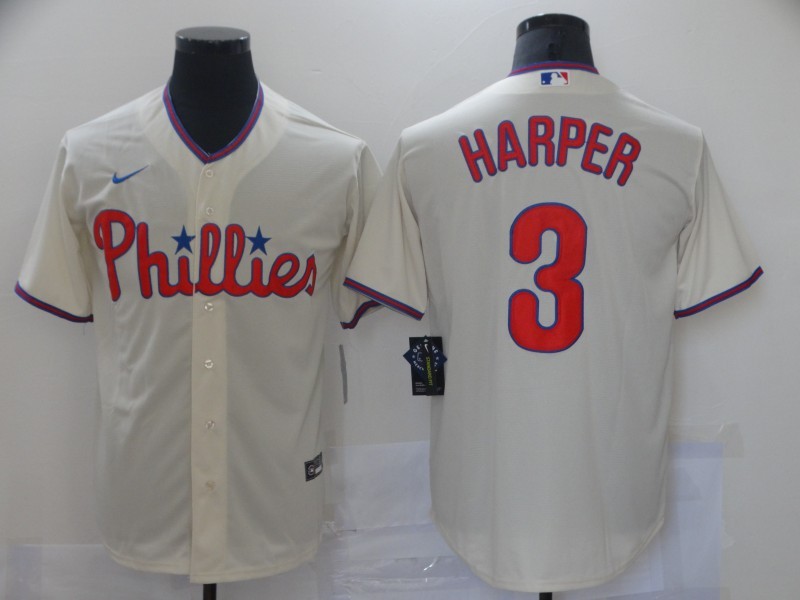 Men's Philadelphia Phillies Bryce Harper #3 Beige Baseball Jersey